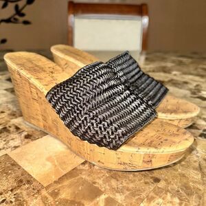Montego Bay Club Women's Black Fair isle Cork Wedge Sandals